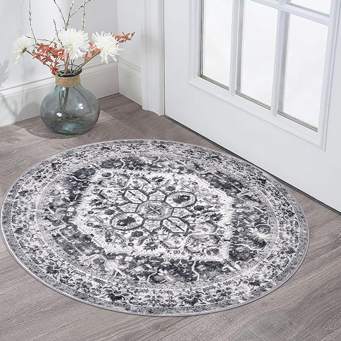 KOZYFLY Round Rug 3 Ft Rugs for Entryway Washable Circle Entrance Rug Non Slip by KOZYFLY