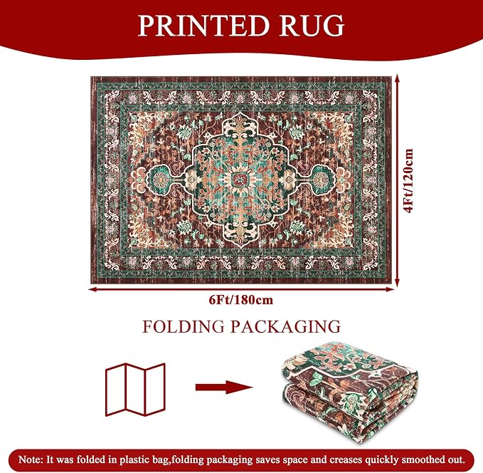 U'Artlines Boho Vintage Area Rug 4x6 ft Machine Washable Low Pile Soft Floor - Image 2