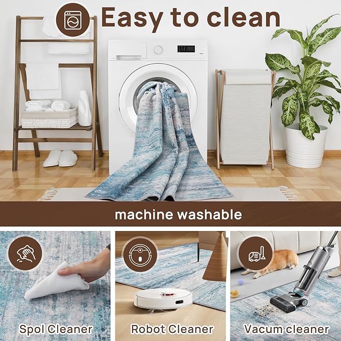 Abstract 5x8 Area Rug Washable Soft Large Non-Slip Carpet - Image 6