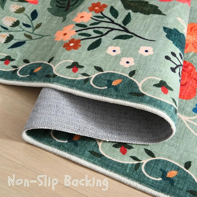 Rugcomf Bedroom Rug 3x5 Rug Washable Area Rug Non Slip Low Pile Boho Floral - Image 5