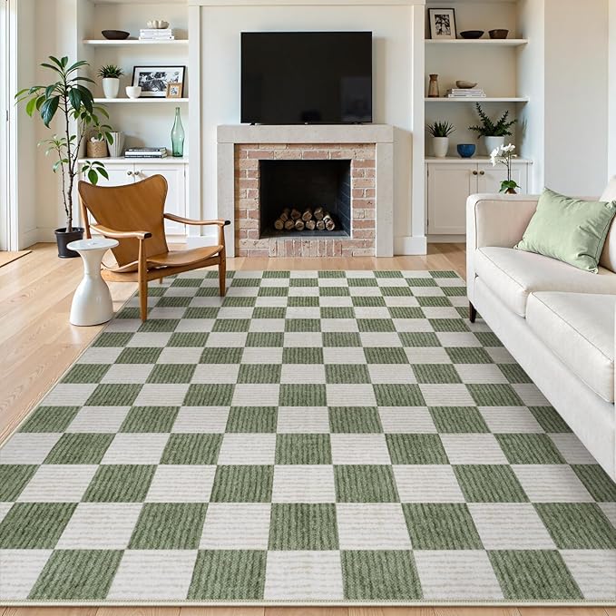 LIVEBOX 8x10 Area Rugs for Living Room, Checkered Non-Slip Washable Rugs by LIVEBOX