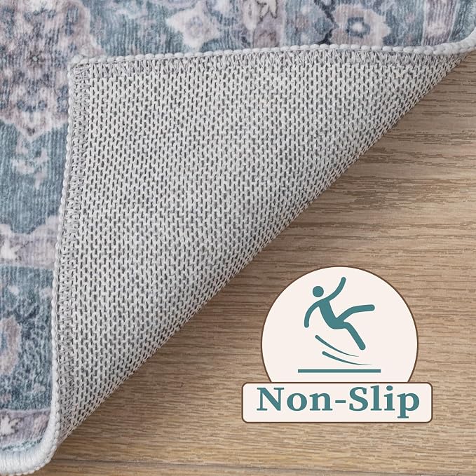 SERISSA Vintage Floral Rugs for Entryway, 2x3 Blue Grey Entryway Rug Non-Slip - Image 3