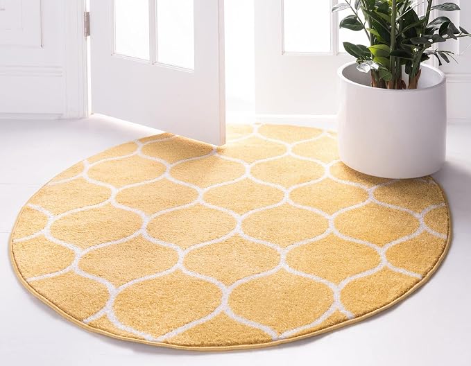 Rugs.com Lattice Frieze Collection Rug – 6' Round Yellow Medium Rug Perfect - Image 4