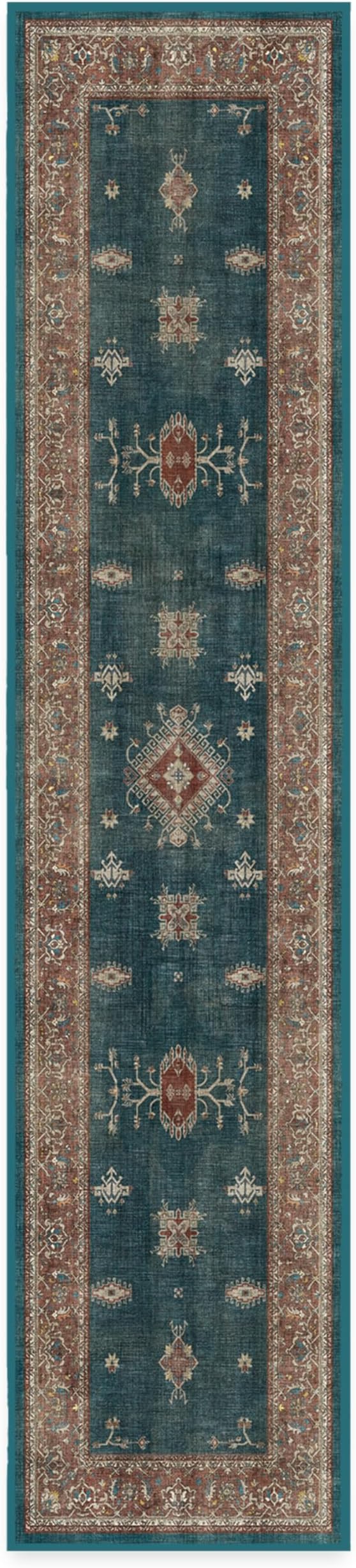 RUGGABLE Washable Vintage Runner Rug – Verena Teal Blue 2.5x12, Stain-Resistant by RUGGABLE