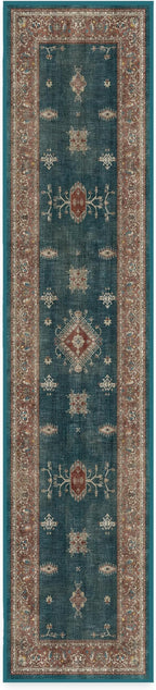 RUGGABLE Washable Vintage Runner Rug – Verena Teal Blue 2.5x12, Stain-Resistant by RUGGABLE