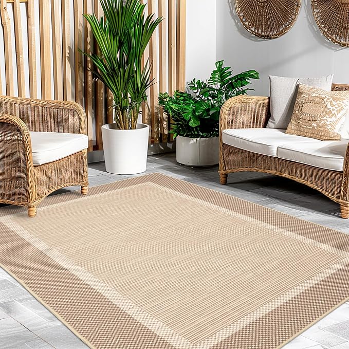 ILANGO Jute Area Rugs for Outdoor, Patio Woven Washable Rugs 5'x7', Natural - Image 3