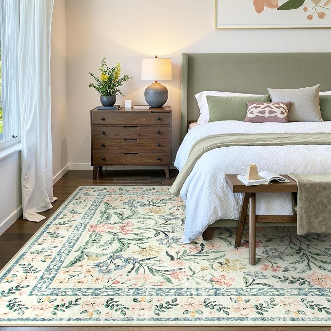 Wonnitar Large Rugs for Living Room, Soft Washable Floral 9x12 Area Rug for - Image 2