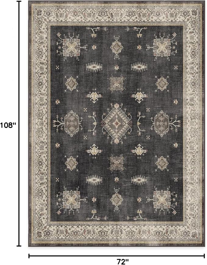 RUGGABLE Washable Vintage Area Rug – Verena Dark Wood 6x9, Stain-Resistant - Image 3