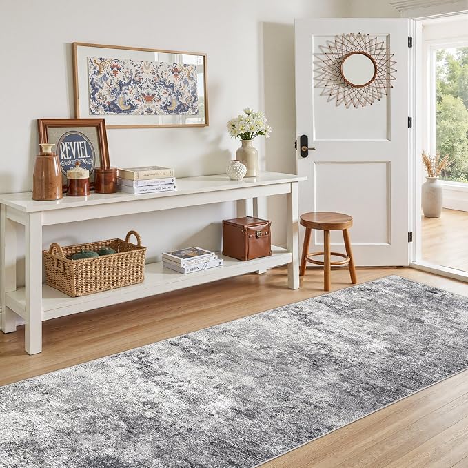 3X8 Washable Runner Rug for Hallway: Soft Neutral Modern Abstract Area Rug - Image 2