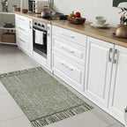 Collive Small Bathroom Rug, Olive Green/Cream Cotton Reversible Washable - Image 2