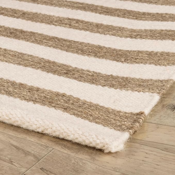 Home Conservatory Ladder Stripe Natural/Ivory Handwoven Wool 5 X 8 Feet - Image 6