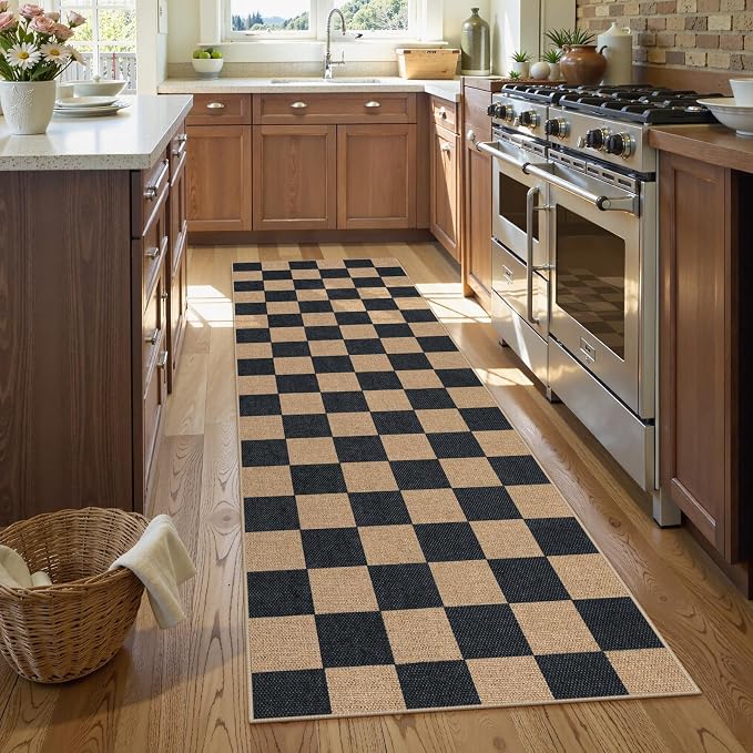 Lahome Checkered Easy Jute Runner Rug, 2x8 Kitchen Rug Non Slip Washable - Image 2