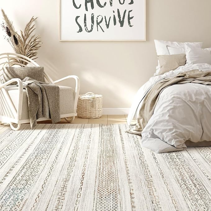 Nakagishi 5x7 Area Rugs Living Room: Washable Boho Large Neutral Soft Rug - Image 6