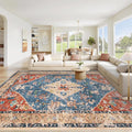Area Rug 9x12 Washable Rug, Vintage Boho Medallion Rugs Non-Slip Soft Low Pile by VECARF