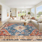 Area Rug 9x12 Washable Rug, Vintage Boho Medallion Rugs Non-Slip Soft Low Pile by VECARF