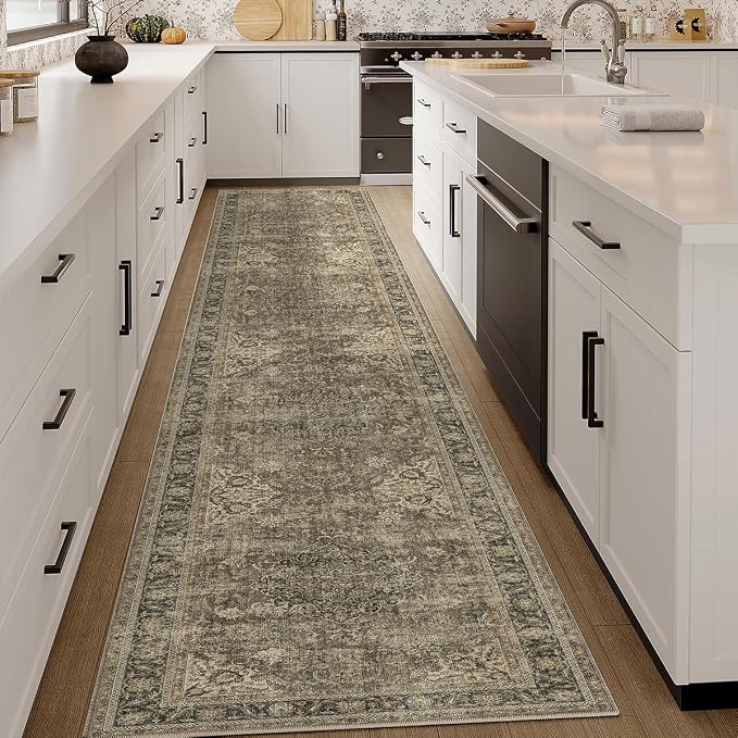 3x10 Washable Brown Runner Rug Vintage Hallway Kitchen Carpet Non-Slip Soft Low - Image 3