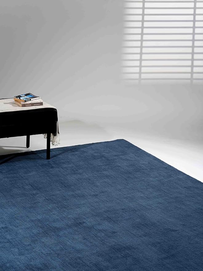 Rugsotic Carpets Hand Knotted Gabbeh Wool 10'x13' Area Rug Solid Blue L00111 by GetMyRugsLLC