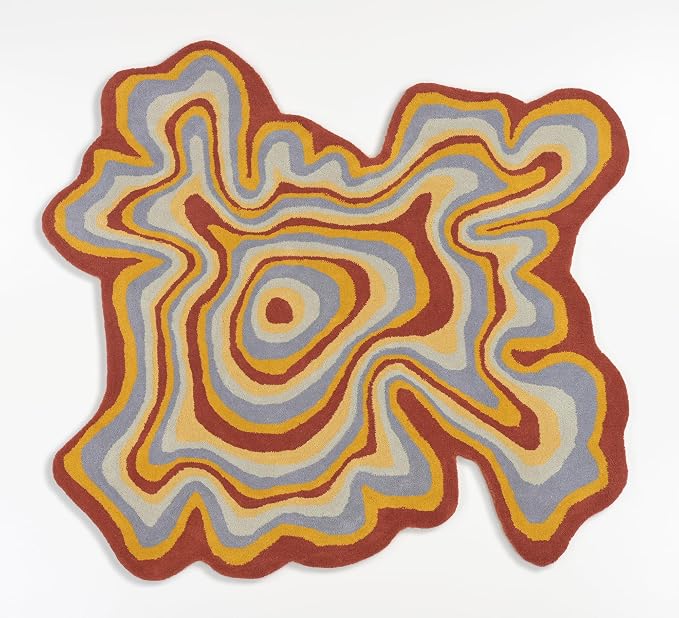 Irregular Shaped Handmade Wool Area Rug | Modern Colourful Stripe Premium - Image 2