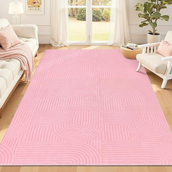 Pauwer 6x9 Washable Area Rugs for Living Room Modern Pink Solid Color Soft by Pauwer