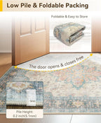 Area Rugs 3'x5' Washable Non-Slip, Floral Vintage Distress Print Pattern - Image 3