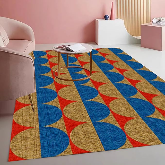 Modern Geometric Area Rug with 3D Layered Double Circle Texture Blue and Brown by Mamatong