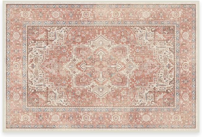 RUGGABLE Washable Area Rug – Kamran Rose Pink 2x3, Stain-Resistant, Non-Slip – by RUGGABLE