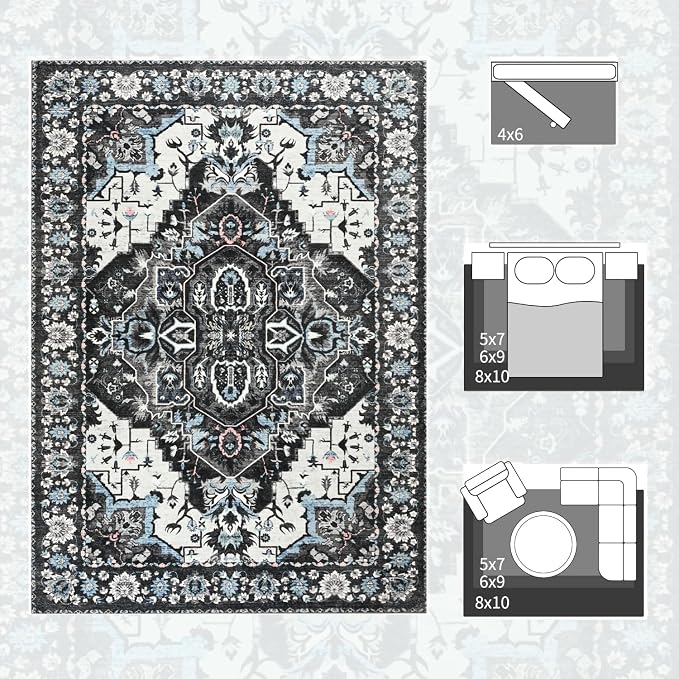 Beglad Area Rugs 5x7 for Living Room, Washable Vintage Rugs -Low Pile Soft - Image 5