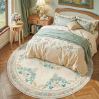 jinchan Round Rug 8ft Area Rug Vintage Floral Distressed Design Machine - Image 3