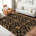 Black Gold Baroque Rug, Washable 5x7 Rug by Unknown