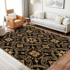 Black Gold Baroque Rug, Washable 5x7 Rug by Unknown