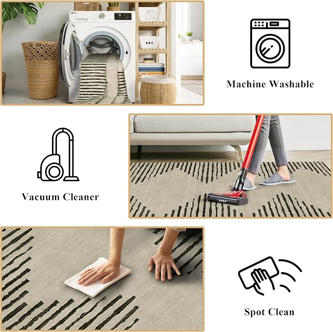 HelloTree Area Rug for Living Room 6x9 Washable Geometric Moroccan Rug Stripe - Image 7