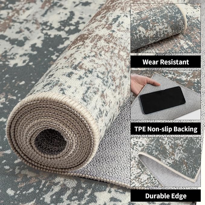 Ciicool 2'6"x10' Washable Runner Rug, Modern Abstract Hallway Rugs Runner - Image 3