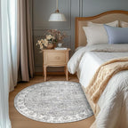 jinchan Fiora Round Rug 4ft Area Rugs Vintage Floral Distressed Design - Image 2