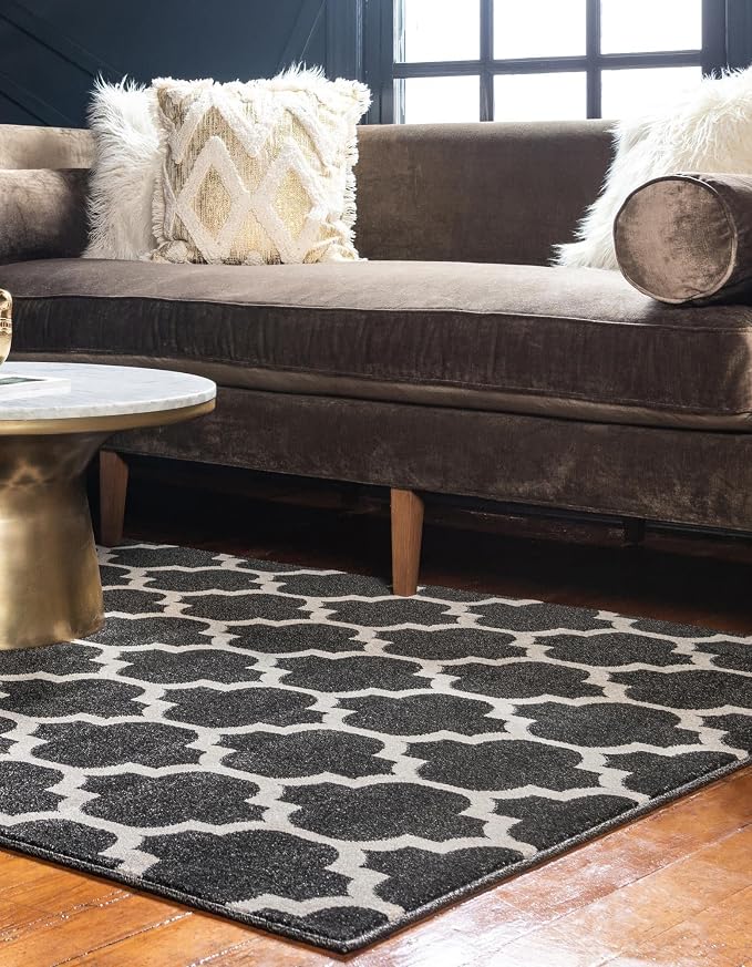 Rugs.com Lattice Collection Rug – 7' x 10' Black Medium Rug Perfect - Image 4