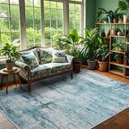 4x6 Abstract Rug for Entryway, Modern Teal Grey Washable Indoor Entry Way Area by FLYRUGGO