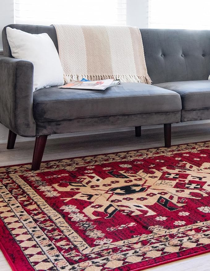 Unique Loom Taftan Collection Border Geometric Tribal Inspired Design Area Rug - Image 4