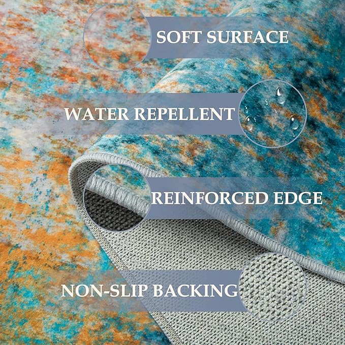 Washable Area Rugs 2'x8' Non-Slip Modern Abstract Soft - Image 4