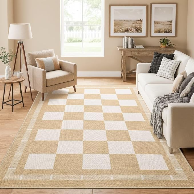 Vasofe 3x5 Plaid Rug, Jute Rugs, Washable Outdoor Indoor Checkered Carpets - Image 5