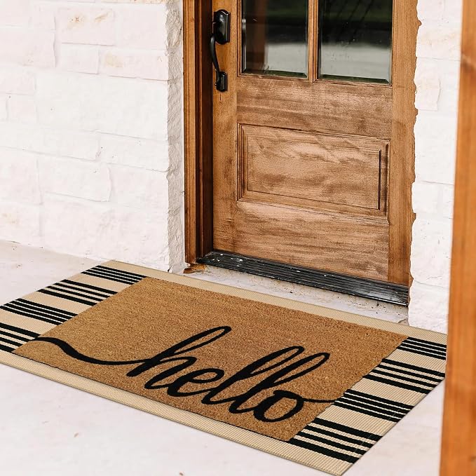 Striped Outdoor Front Door Mat 24"x51", Cotton Hand Woven Washable Black and - Image 3