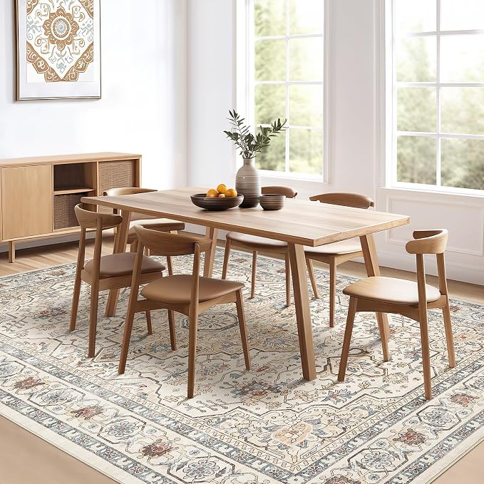 5x8Ft Area Rug Living Room: Washable Boho Large Neutral Vintage Soft Rugs Stain - Image 6
