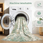 5x7 Area Rugs Living Room: Washable Large Abstract Soft Green Rug Stain - Image 2