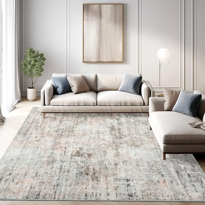 6x9 Abstract Area Rugs for Living Room 6 x 9 Washable Grey Pink Non Slip Low by Soalmost