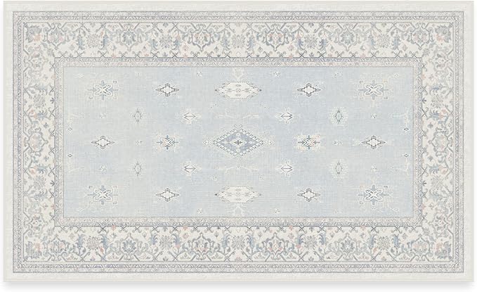 RUGGABLE Washable Vintage Area Rug – Verena Soft Blue 3x5, Stain-Resistant by RUGGABLE