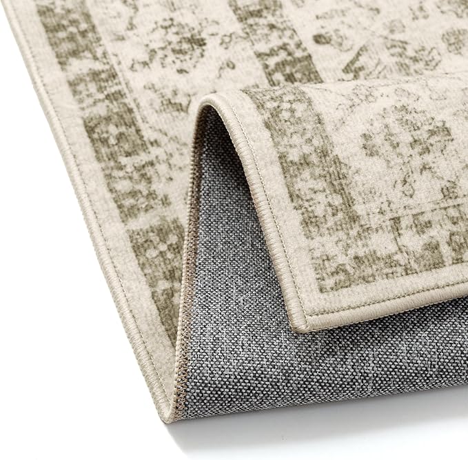 Taupe 2x5 Runner Rug Vintage Area Carpet Hallway Indoor Kitchen Washable Low - Image 8