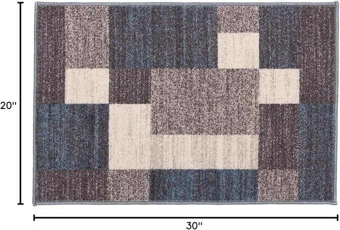 Rugshop Contemporary Blue Geometric Boxes Non-Slip Area Rug Non-Shedding - Image 2