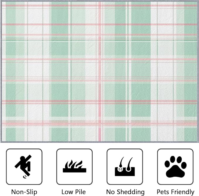 Plaid Rug 3x5 - Mint Green Tartan Gingham Rugs - Image 2
