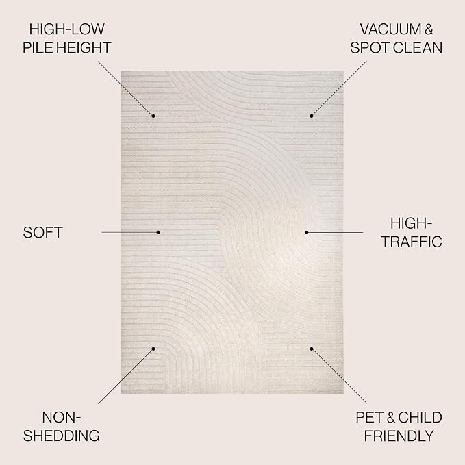 JONATHAN Y Hallie High-Low Curve Ivory/Cream Indoor/Outdoor Area Rug, Minimalist - Image 2