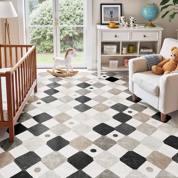 jinchan Macy Area Rug 6x9 Kids Washable Indoor Non-Slip Black and White Modern - Image 3