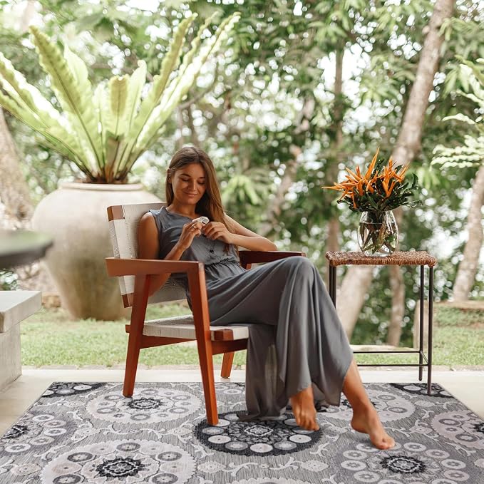 CAMILSON Indoor Outdoor Rug 5x7 Bohemian Medallion Floral Area Rugs - Image 8