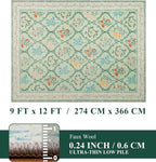 YIHOUSE Green Floral Print Rugs, Moroccan Trellis 9x12 Washable Large Rug - Image 8